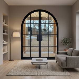 <span class=keywords><strong>Porte</strong></span> double vitrée en <span class=keywords><strong>acier</strong></span> décorative de style français arqué de luxe pour entrée de villa - Product Image 1