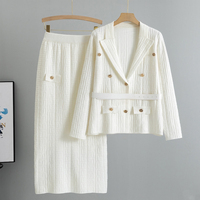 Ensemble deux pièces tricoté de haute qualité pour femme, coupe ample, avec ceinture et manches longues, idéal pour les trajets quotidiens décontractés