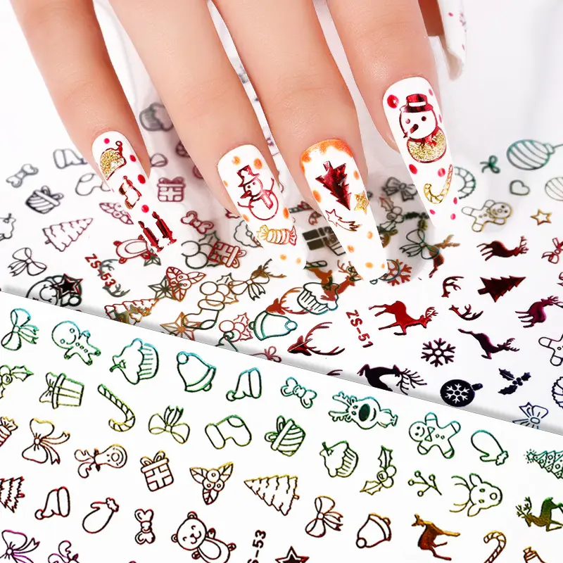 Großhandel 5D bunte Schneeflocken geprägte Aufkleber Weihnachten Neujahr Nail Art Design Winter Schneemann Weihnachten Nail Art Aufkleber