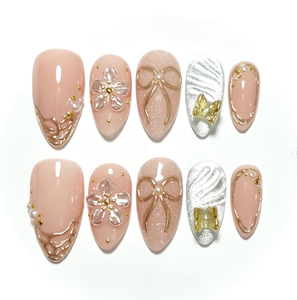 <span class=keywords><strong>Uñas</strong></span> Postizas Reutilizables con Diseño de Corazón y Lazo para San Valentín, Forma Almendrada Corta/Media, Cobertura Completa, con Pegamento, para Uso en Salón, Venta al Por Mayor - Product Image 3