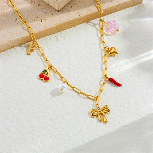 Fashion Pendant Necklace Zinc Alloy Heart Bow Cherry Flower Charm Party Jewelry - Product Image 1
