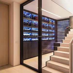 Cave à vin de luxe avec étagère de présentation en acrylique et métal sur mesure, réfrigérateur et armoire de bar intégrés - Product Image 5