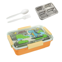 Conteneur alimentaire en plastique PP de 1000 ml avec impression, 3 compartiments, cuillère et fourchette, design flexible, compatible lave-vaisselle, pour une fraîcheur optimale - Vente en gros