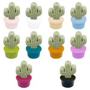 Loose Bead Silicone Focal Beads Plant Shape Potted Cactus Beads Soft Material Eco-friendly for DIY Baby Toys