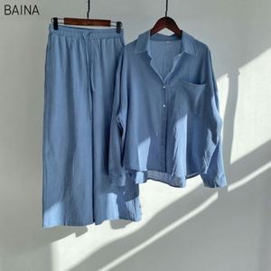Nuevo Conjunto de 2 Piezas para Mujer, Estilo Retro, Talla Grande, Camisa de Lino y Algodón, Pantalones Holgados de Cintura Alta - Product Image 1