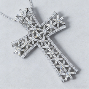 CUSTOM SILVER 10K/14K/18K GOLD PLATED LAB GROWN CVD DIAMOND CLASSIC ENGAGEMENT GIFT SWEATER <b>CHAIN</b> NECKLACE <b>CROSS</b> PENDANT VS - Product Image 3