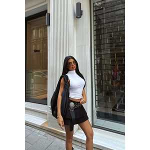 Mini A-Line <b>Skirt</b> for <b>Girls</b> <b>Black</b> Pleated Ruffles Size XS Casual Korean Style for Spring/Summer Tennis Fabric Natural Printed - Product Image 3