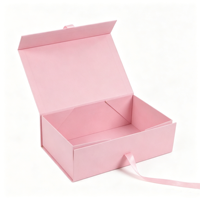 Boîte cadeau pliante élégante rose magnétique, boîte en papier rigide pliable avec logo personnalisé et nœud en ruban de satin pour emballage cadeau de luxe