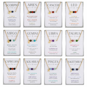 Collar CENDA con los 12 Signos <span class=keywords><strong>del</strong></span> Zodiaco, Cadena de Acero Inoxidable, Colgante con Cuentas de Cristal de Amatista Natural para Mujer, Piedra Curativa - Product Image 1