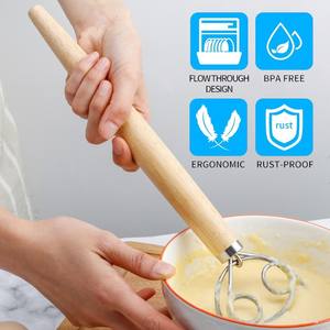 주방 효모 베이킹 과자 도구 스테인레스 스틸 반죽 후크 네덜란드 믹서 13 인치 빵 털 나무 손잡이 덴마크 반죽 털 - Product Image 6