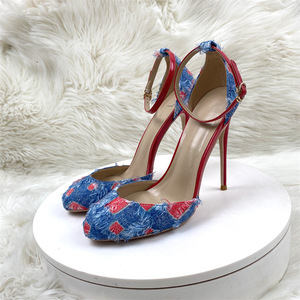 Denim Sandals Round Toe Stilettos 2024 Summer <b>Shoes</b> for Women Custom 10CM 12CM New High Heels - Product Image 4
