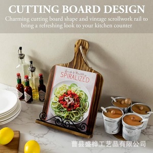 Wooden Recipe Rack Kitchen Countertop Bookshelf Multi Function <b>Tablet</b> <b>Holder</b> Rustic Design - Product Image 5