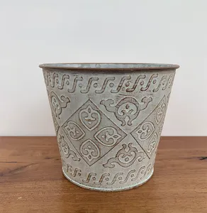 Gg353 vaso de plantas antigo galvanizado, pote de estanho para decoração da casa, jardim, vaso de flores, pote suculento