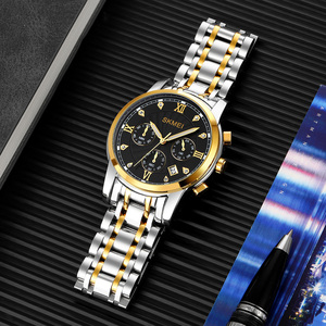 Reloj cronógrafo redondo para hombre, reloj de pulsera de lujo de acero inoxidable, reloj de cuarzo resistente al agua 30M - Product Image 1