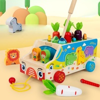 Juguete de camión de granja de madera al por mayor para niños, coche de emparejamiento de animales, juguete educativo Montessori, juego de aprendizaje cognitivo de clasificación de colores