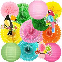 Décorations de fête hawaïenne, décorations de fête Luau, lanternes en papier suspendues à thème tropical, éventails, pompons pour anniversaire, fête de bachelorette