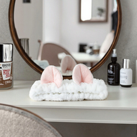 Serre-tête élastique en flanelle douce antidérapant avec oreilles de lapin pour femme, idéal pour le lavage du visage, vente en gros, style européen et américain