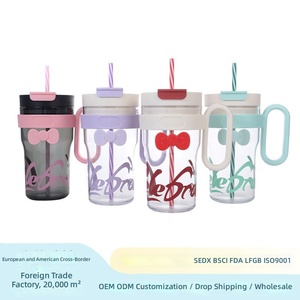 2026 Cute Plastic Water <b>Bottle</b> with Handle and Straw Wholesale Custom Logo Transparent Tumbler with Bowknot Manufacturer - Product Image 1