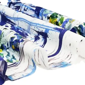 Abstract Blue Design 100% Mulberry Silk Eco-friendly Ink jet Digital Printing Fabric For Garments Scarf