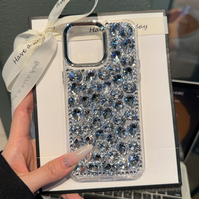 Lady Luxury Bling 3D Diamond Back Cover Mobile Phone Case for iPhone 16 15 14 Pro Max 13 Sparkling Cover Coque