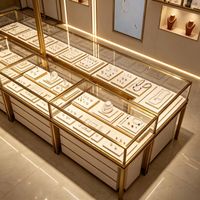 Vitrine à bijoux en or avec éclairage LED et verre, présentoir écologique pour parfums et bijoux pour les magasins de détail