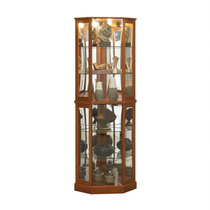 Vetrina Angolare in Quercia con 6 Ripiani, Luci e Specchi, Ripiani Regolabili, Arredamento Moderno per la Casa - Product Image 1