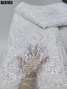 Nhà Máy Giá Bridal <span class=keywords><strong>sequin</strong></span> lưới thêu ren vải pháp Brown Tulle ren Ghana Wedding Dress lưới ren vải với hạt - Product Image 3