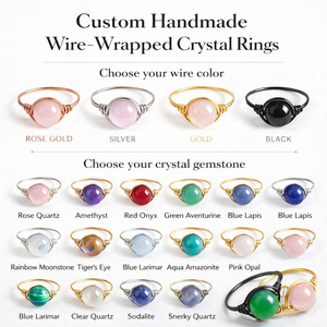 Natural Gemstone Amethyst Green Aventurinehand Craft Wire <b>Wrap</b> Bronze Plating Gemstone Ball Ring - Product Image 6