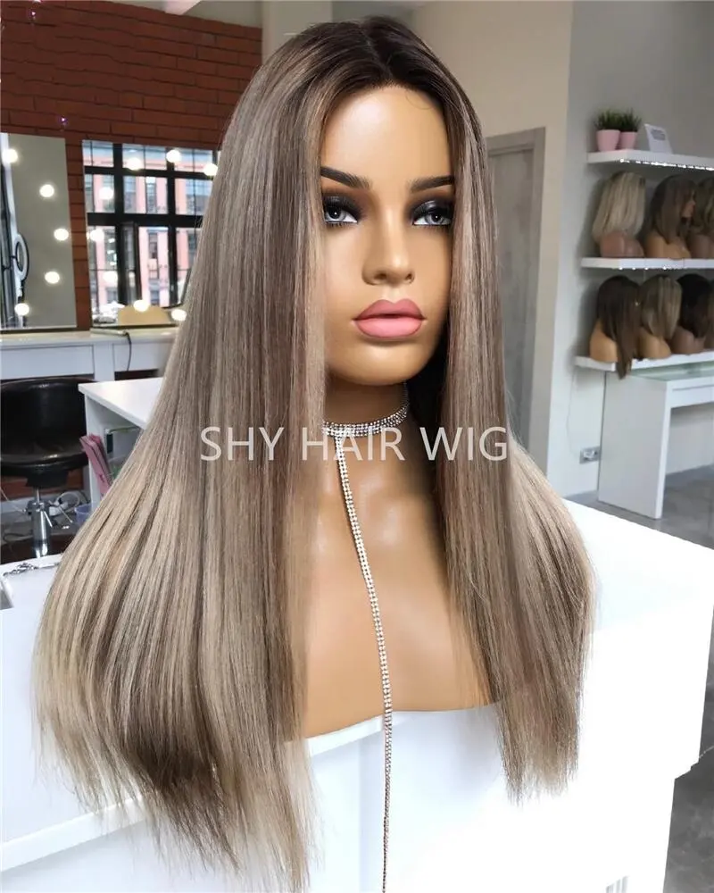 High-end Ashy Grey Blonde Highlight Wig pelucas humanas lace frontal Long Straight Lace Frontal Wigs 13x4 Raw Virgin Hair 150%