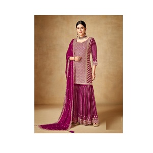 ชุดสูทชาราซาลวาร์คาเมซชินอนสำหรับงานแต่งงานงานปักเลื่อมคุณภาพส่งออกจากอินเดียดีไซน์ใหม่ - Product Image 1