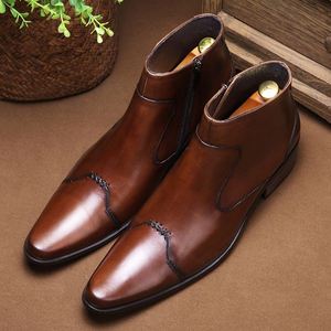 Black Ankle Pointed-Toe Men's Size 37-44 Genuine Leather Upper Waterproof High Quality Hook Loop Closure Winter Shoes Increasing - Product Image 5