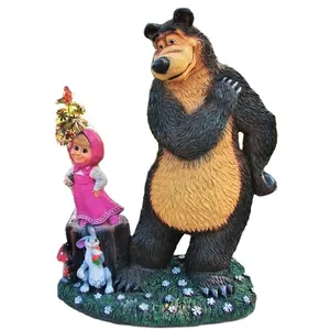 Modern famous new outdoor resin bear and little girl sculpture for garden decoration