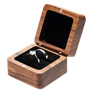 Caja de anillos de madera maciza, joyería personalizada de varias formas, caja de anillos de boda de doble ranura de madera