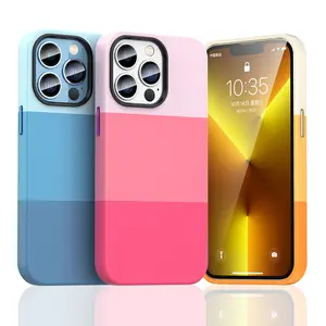 Yüksek kalite Apple iPhone 14 için uygun telefon kılıfı Apple 14Pro Max üç renk Patchwork renk kontrast Anti damla vaka