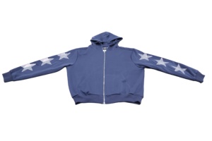 Custom Men's Hoodie Manufacturer Cotton rhinestone Distress Oversized Drop Shoulder Heavyweight Graphic Boxy cropped <b>zip</b> Hoodie - Product Image 3