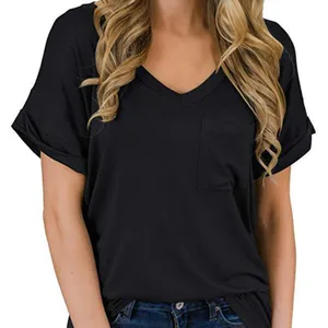 फैशन टी-शर्ट महिलाओं की 2024 वसंत/ग्रीष्मकालीन v-गर्दन की जेब टी-शर्ट कर्ड शॉर्ट आस्तीन ढीली महिलाओं की टी-शर्ट