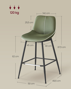 Ensemble de 2 tabourets de bar en cuir synthétique <span class=keywords><strong>VASAGLE</strong></span>, tabourets de bar hauts pour îlot de cuisine, tabourets de bar verts avec dossier ergonomique - Product Image 5