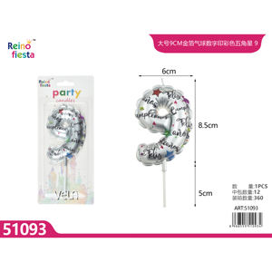 Palloncino in lamina d'oro 9cm con Design a stella colorata numero 9 per feste di compleanno - Product Image 1