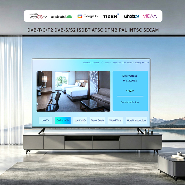 8K Smart Hotel TV 24 32 40 50 55Inch Ultra-Large QLED HDR Android Google TV, Quad-Core, Wi-Fi & USB Ports Black Hotel Television