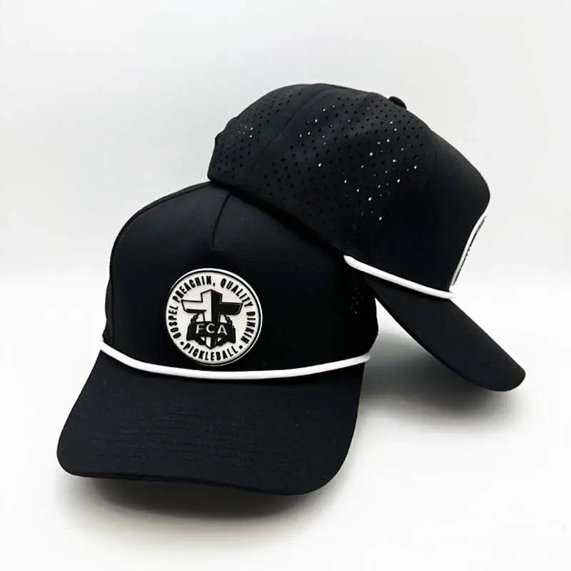 5 Panel halat Golf şapka özel kauçuk PVC yama Logo Gorras su geçirmez beyzbol kapaklar spor kapaklar