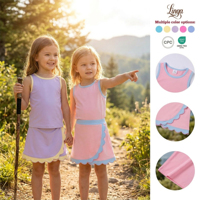 Conjuntos de 2 Piezas para Niñas al por Mayor, Top sin Mangas con Dobladillo Festoneado y Bordado, Múltiples Opciones de Color, Uso Diario, MOQ Bajo