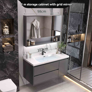 Modern Luxury Solid Wood & MDF Bathroom Vanity Unit with Lacquer Finish Wall-Mounted Basin Cabinet and Smart Mirror - Product Image 3