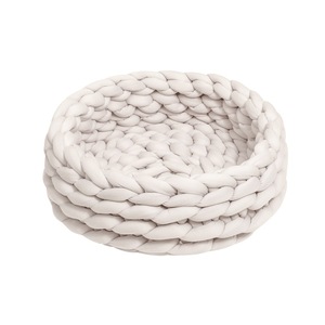 Queeneo hecho a mano grueso tejido a máquina lavable para gatos cama suave para dormir redondo algodón tubo Donut gigante tejido trenzado mascota sofá cama - Product Image 3