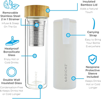 Bouteille d'eau en verre borosilicate à double paroi personnalisée avec couvercle en bambou