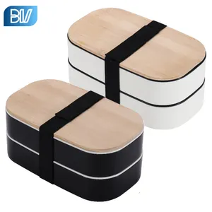 Japanische 2-lagige Bambus deckel Bento Box Studenten Lunch Container Box Benutzer definiertes Logo