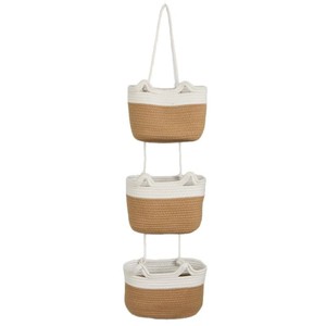 Three Tier Cat Ear <b>Wall</b> Hanging Storage Basket White Khaki Punch Free Organizer For Toys And <b>Books</b> - Product Image 5