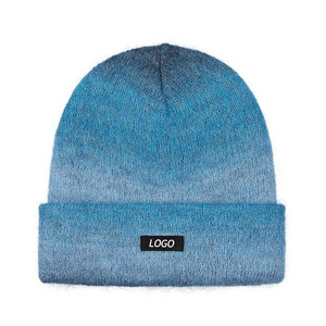Gorros lisos de punto holgados unisex con logotipo de cuero personalizado, gorro de punto para hombre al por mayor - Product Image 1