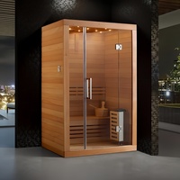 Poêle de sauna électrique de luxe à infrarouge lointain pour 6 personnes, en bois de cèdre rouge et de pruche, design moderne, écologique, vapeur sèche, usage commercial intérieur