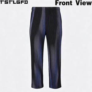 Pantalones Rectos Plisados Personalizados para Hombre, Degradado Negro Marino, Pliegues de Acordeón, Cintura Alta Elástica, Estilo Urbano Y2K, Venta al Por Mayor - Product Image 2