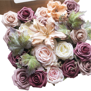 Vente en gros <span class=keywords><strong>de</strong></span> roses en soie artificielles, combo <span class=keywords><strong>de</strong></span> fleurs mélangées pour mariage, bouquets <span class=keywords><strong>de</strong></span> mariée, fleurs artificielles magnifiques, bricolage - Product Image 1